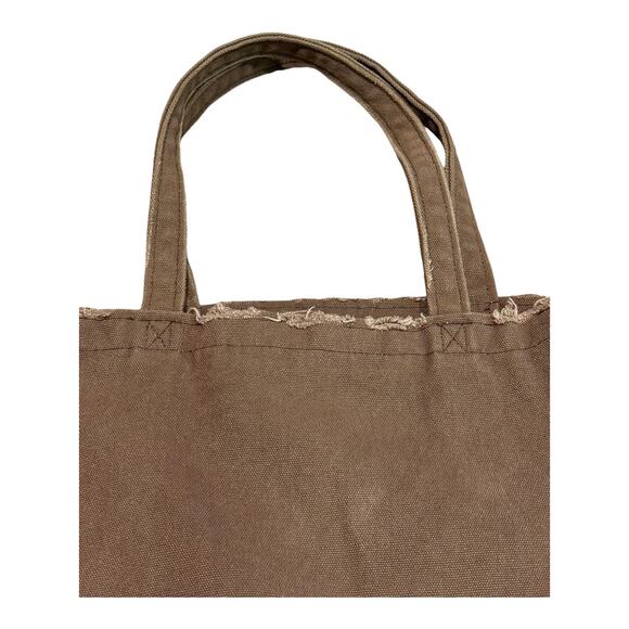 Urban Outfitters Smile Patch Distressed Canvas Brown Tote Bag - Picture 8 of 12